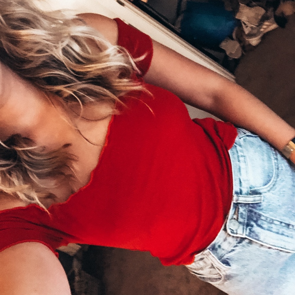 Red off the shoulder brandy Melville top